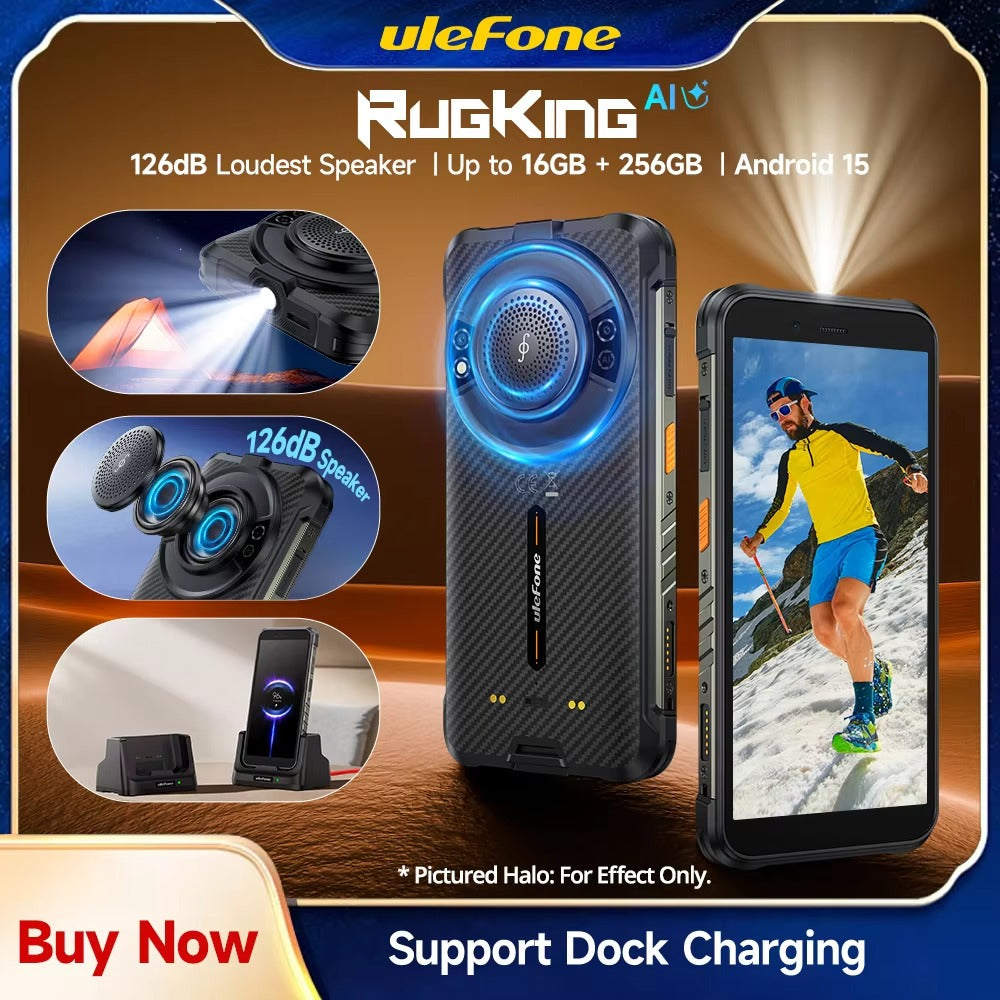 【Ships from US】Ulefone RugKing 4G Rugged Phone Android 15 Up to 16GB+256GB Waterproof Smartphone 9600mAh NFC Global Version - Rugged Phones Only