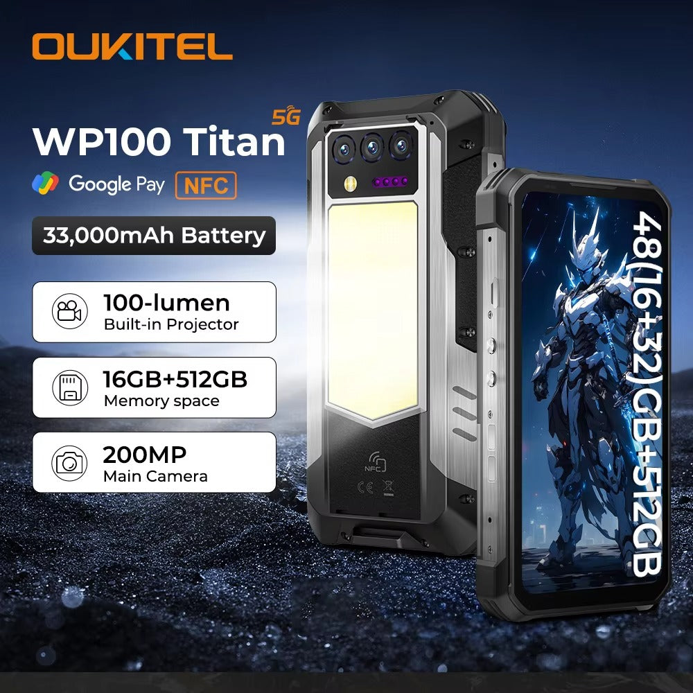 Oukitel WP100 Titan 5G Rugged Phone 6.8-inch 120Hz 33000mAh Big Mobile Projection Function (16GB+512GB NFC) - Rugged Phones Only