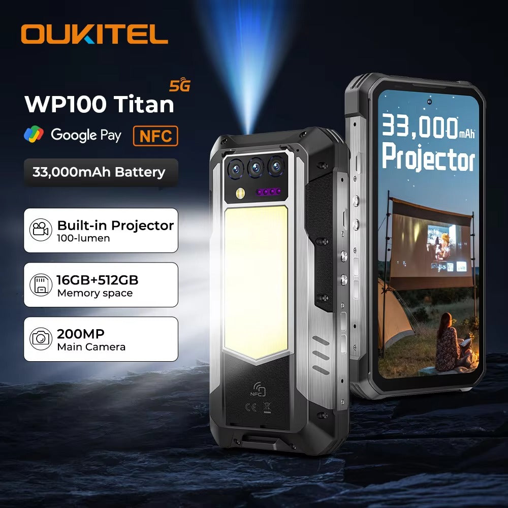 Oukitel WP100 Titan 5G Rugged Phone 6.8-inch 120Hz 33000mAh Big Mobile Projection Function (16GB+512GB NFC) - Rugged Phones Only