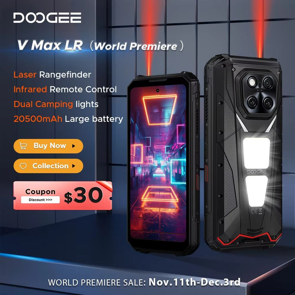 DOOGEE V Max LR 20500mAh 5G Android 15 Rugged Phone with 40m Laser Distance Measurement - Rugged Phones Only