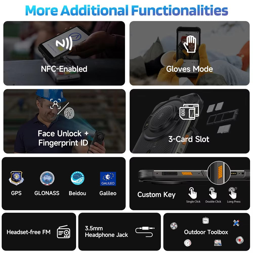 【Ships from US】Ulefone RugKing 4G Rugged Phone Android 15 Up to 16GB+256GB Waterproof Smartphone 9600mAh NFC Global Version - Rugged Phones Only